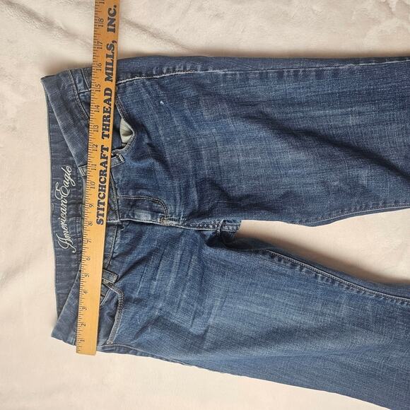 American eagle 8 short real flare Blue Jeans denim heel frayed see pics - Picture 2 of 12